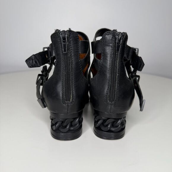 Jeffrey Campbell Everly Cutout Black Leather Ankle Booties Chainlink Heel - Picture 5 of 9